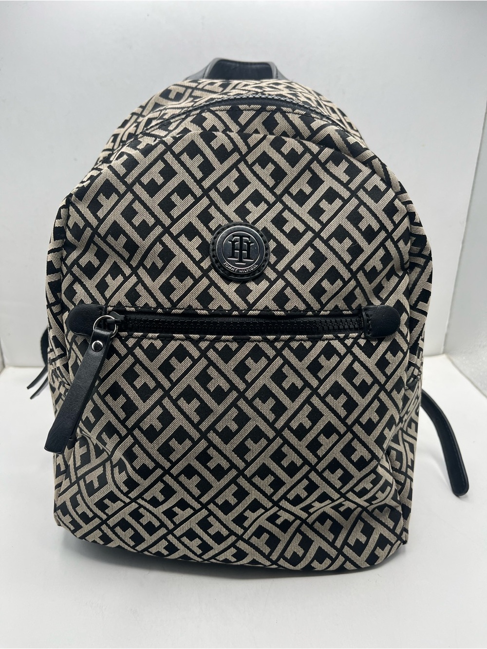 Tommy Hilfiger Black & Beige Monogram Mini Backpack